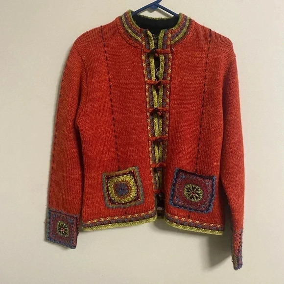 Icelandic Designs Toggle Knit Crochet Cardigan Sweater Alpaca Wool Size Medium - Picture 1 of 9